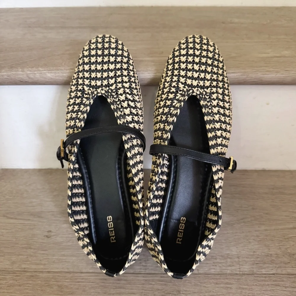 Raffia-Effect Stripe Ballet Flats